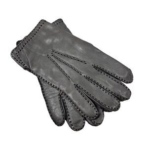 Mens Gray Leather Gloves Sz L Stitches Wool Lining Preppy Old Money